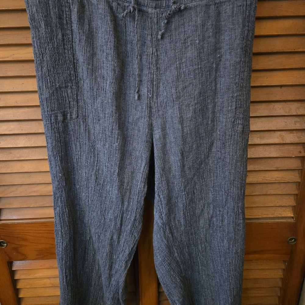 J Jill "Pure Jill" Wide Leg Crinkle Linen/Cotton Blend Crops in Vari Blue 4X